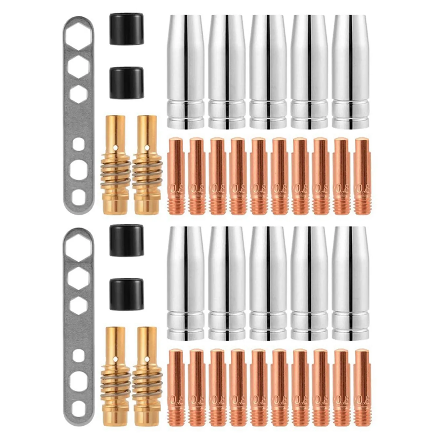 40Pcs Nozzles Contact Tips Holders Mig Welder Consumable Accessory For 15Ak Mb15 Mig Co2 Welding Torch
40Pcs Nozzles Contact Tips Holders Mig Welder Consumable Accessory For 15Ak Mb15 Mig Co2 Welding Torch