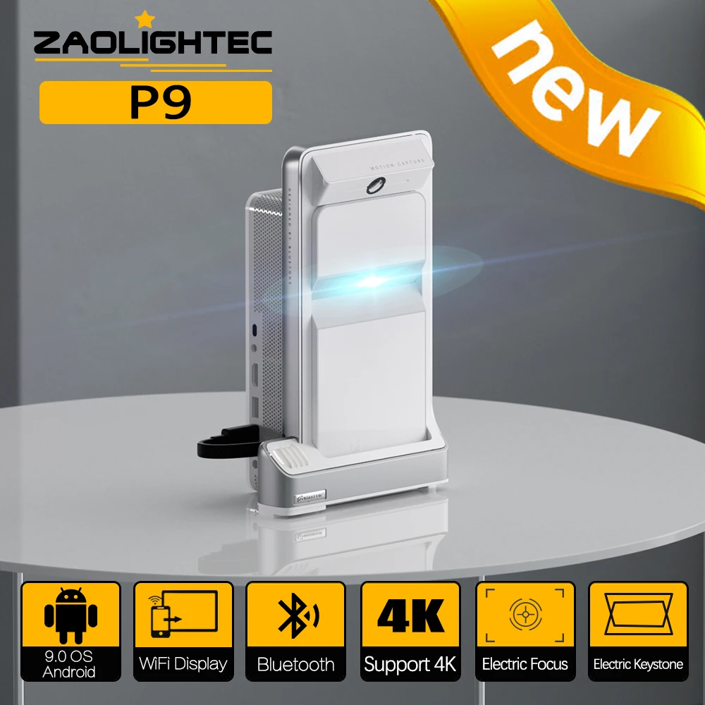 

ZAOLIGHTEC P9 4K Smart Short Throw Android Projector for Home Theater 1000 ANSI Lumens DLP Ultra HD Outdoor Portable Projectors