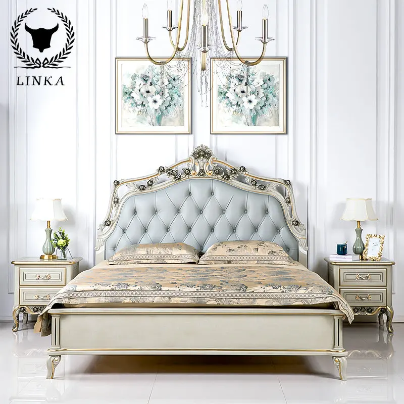 

Роскошная Резная Кровать из цельной древесины во французском стиле 1,8 м, двойная кровать, европейская мягкая кровать принцессы