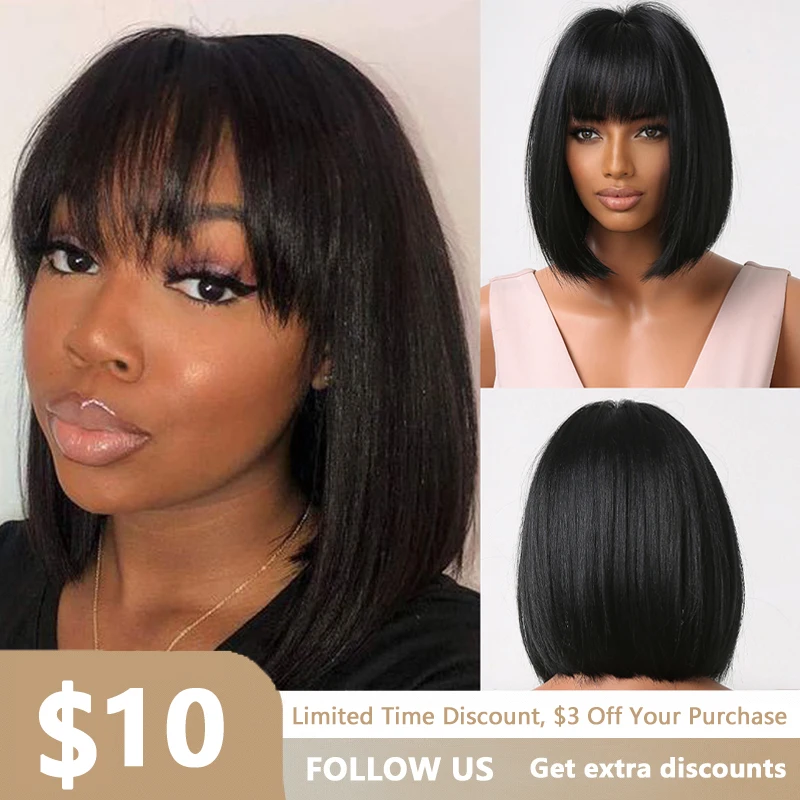 Short Straight Black Wigs with Full Bangs Bob Synthetic Hair Wigs for Women Afro Natural Daily Cosplay Party Heat Resistant Wig
Short Straight Black Wigs with Full Bangs Bob Synthetic Hair Wigs for Women Afro Natural Daily Cosplay Party Heat Resistant Wig