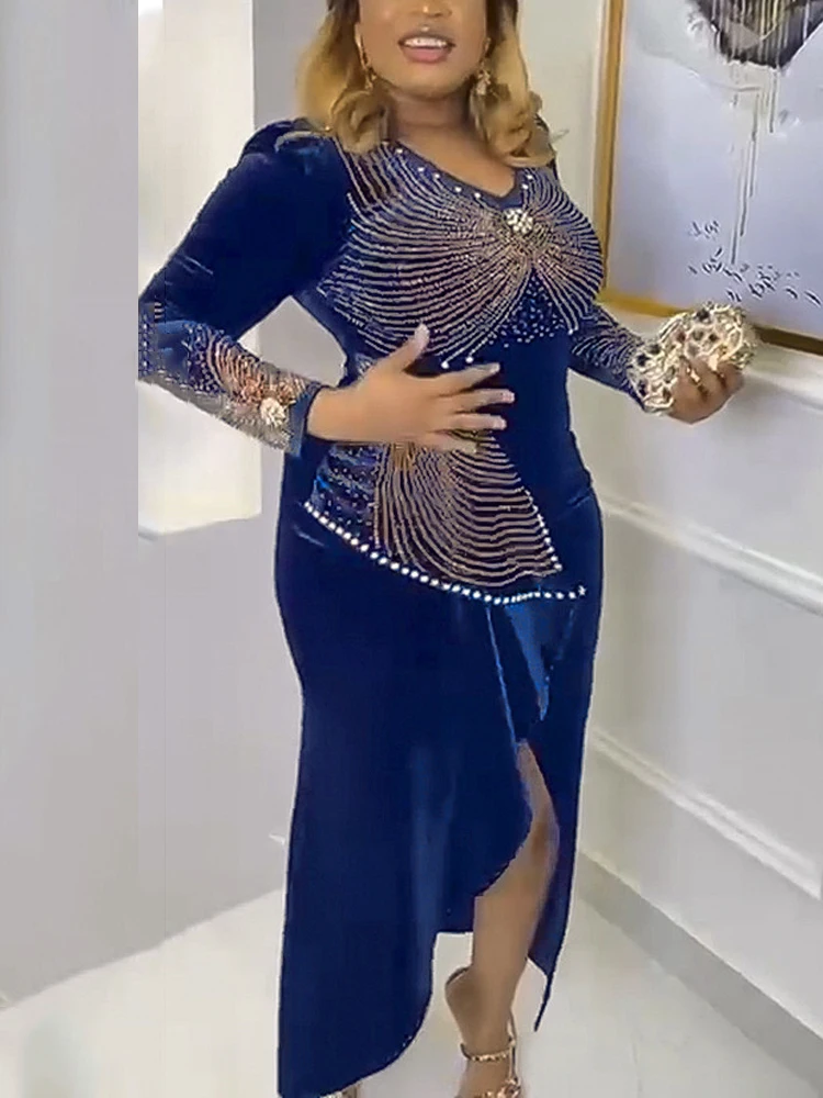 Women Beaded Velvet Dress Shiny Long Sleeve High Slit Irrugular Dresses Vintage Fashion African Party Evening Birthday Outfits
Women Beaded Velvet Dress Shiny Long Sleeve High Slit Irrugular Dresses Vintage Fashion African Party Evening Birthday Outfits