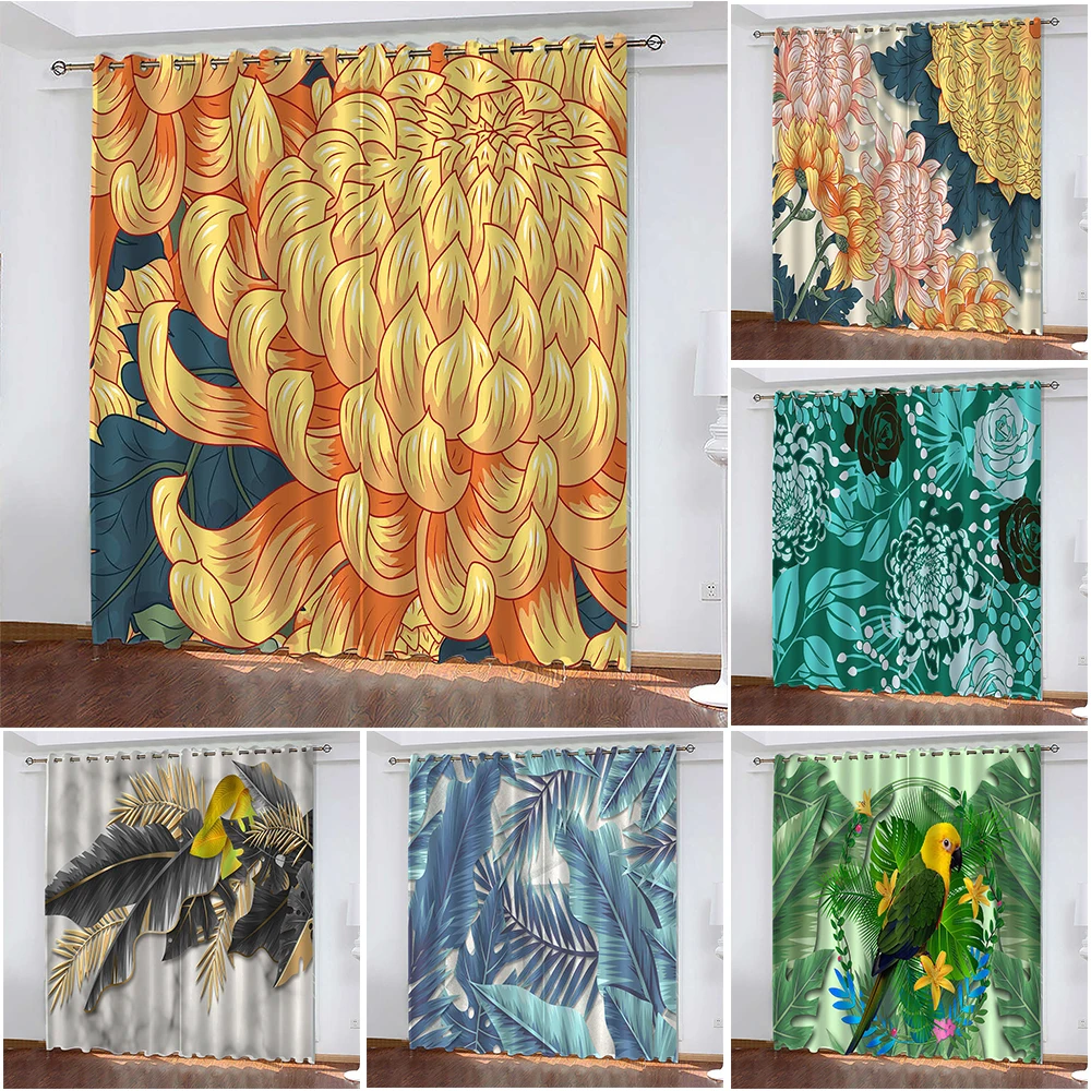 Занавески с принтом хризантемы, двуходовые открытые затемняющие занавески, занавески для украшения дома для гостиной ير 
Занавески с принтом хризантемы, двуходовые открытые затемняющие занавески, занавески для украшения дома для гостиной ير