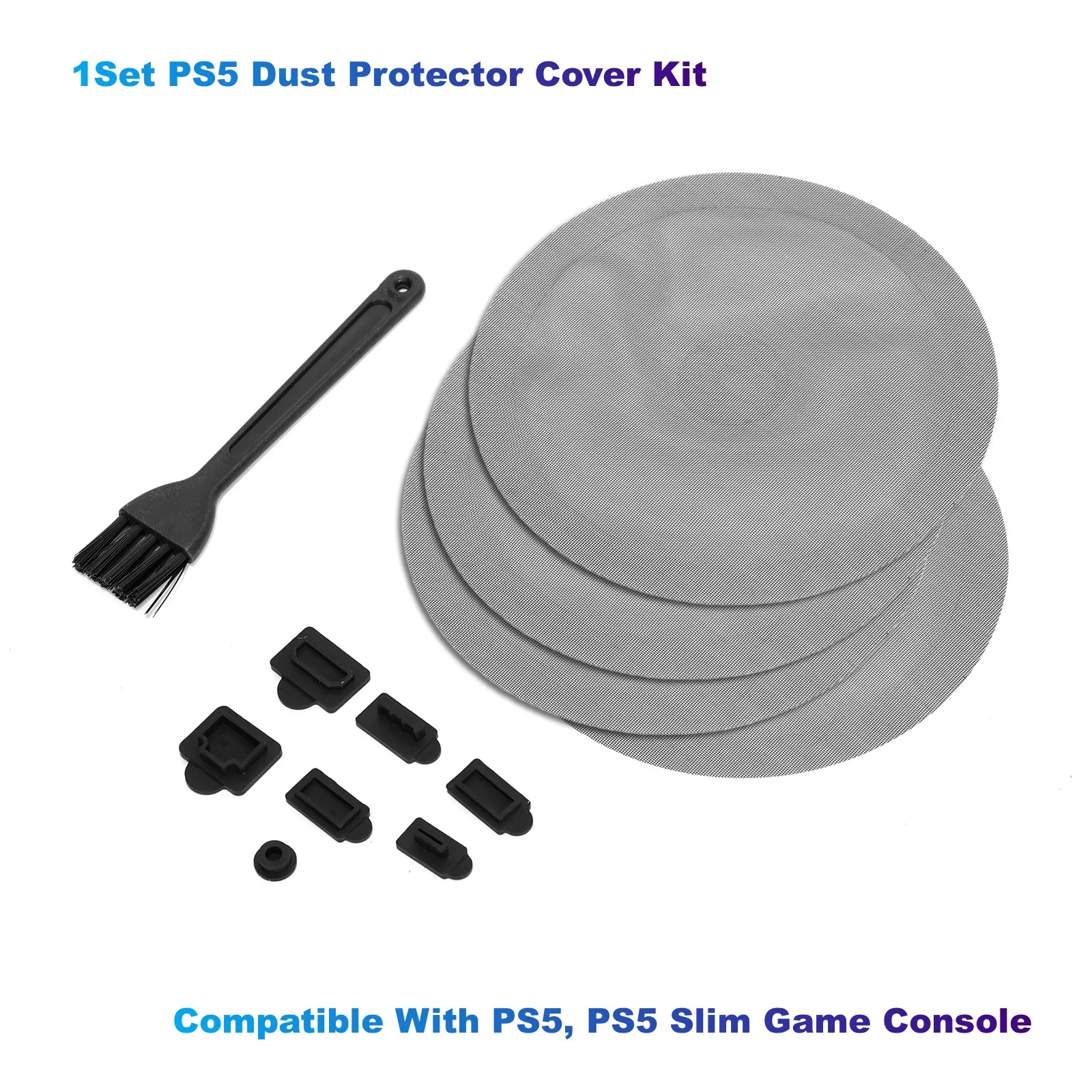 Комплект защитных крышек от пыли PS5 (4 шт. пылезащитных круглых фильтров, 7 заглушек от пыли, 1 щетка для чистки), совместим с PS5, PS5 Slim
Комплект защитных крышек от пыли PS5 (4 шт. пылезащитных круглых фильтров, 7 заглушек от пыли, 1 щетка для чистки), совместим с PS5, PS5 Slim