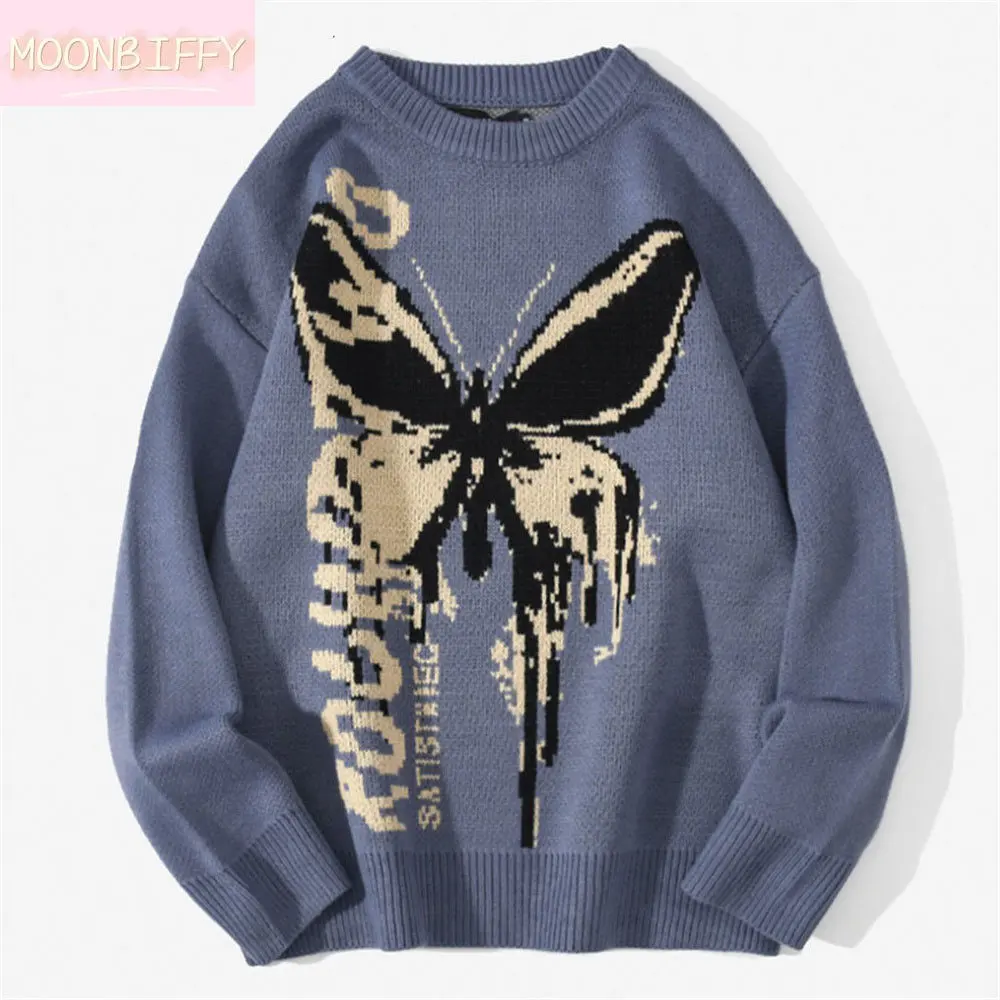

Трикотаж в стиле хип-хоп, мужские и женские свитера 2023, модный мужской свитер в стиле Харадзюку С Рисунком бабочки, уличная одежда, пуловер, свитера