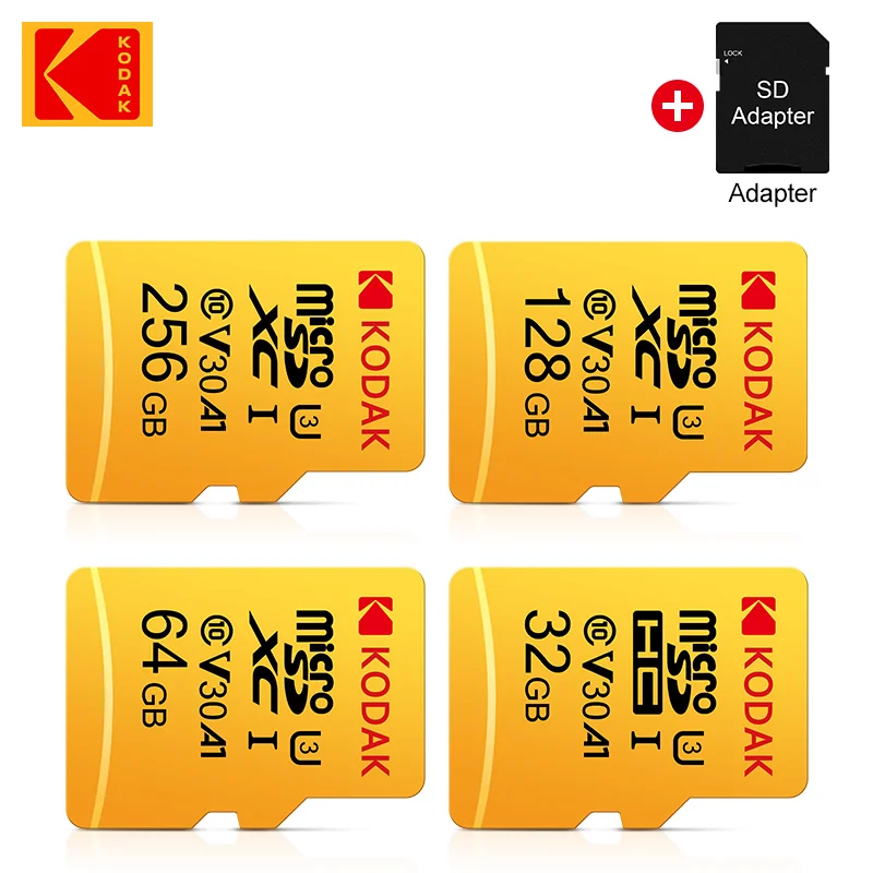 

Оригинальная карта памяти KODAK 64 Гб 128 ГБ U3 4K Micro SD карта 32 Гб SDHC UHS-I C10 A1 V30 TF Trans Flash Microsd с адаптером