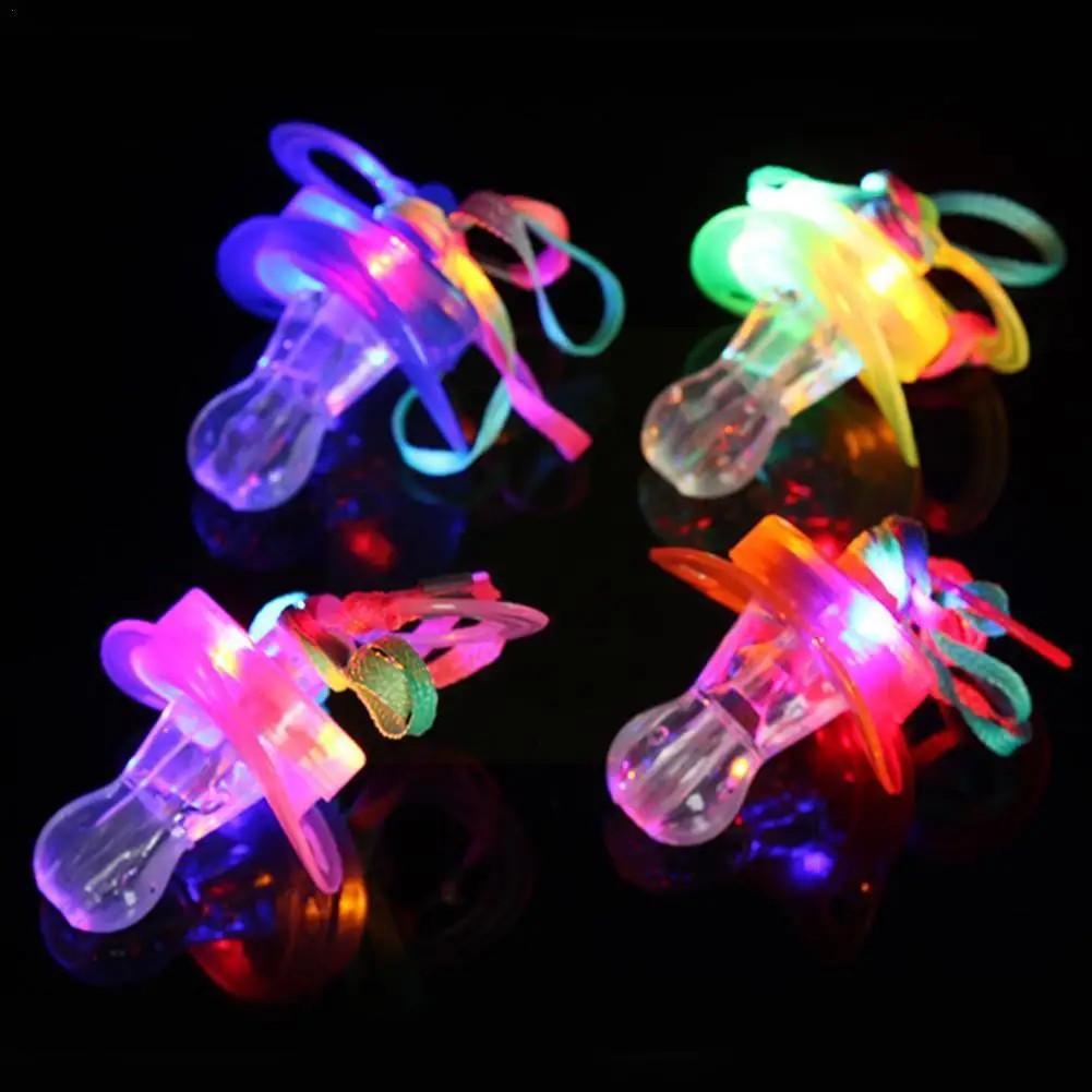 

HOT SALE Glowing Flashing LED Pacifier Whistle Night Light Up Blinking Joke Pacifier Toy LED Pacifier Party Rave Soft Necklace