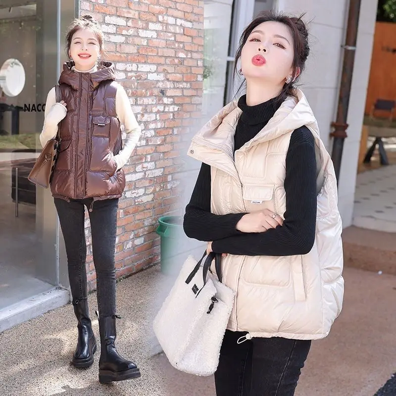 Cotton Down Vest Women Winter Fashion Hooded Cotton-padded Waistcoat Casual Streetwear Winter Sleeveless Jackets for Women E796 
Cotton Down Vest Women Winter Fashion Hooded Cotton-padded Waistcoat Casual Streetwear Winter Sleeveless Jackets for Women E796