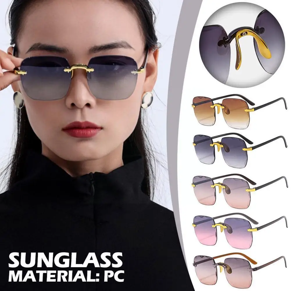 

Fashion Vintage Women Square Sunglasses Rimless Sunglasses Eyewear Goggle Summer Personality Travel Polarized Sunglasses Sh H8u2