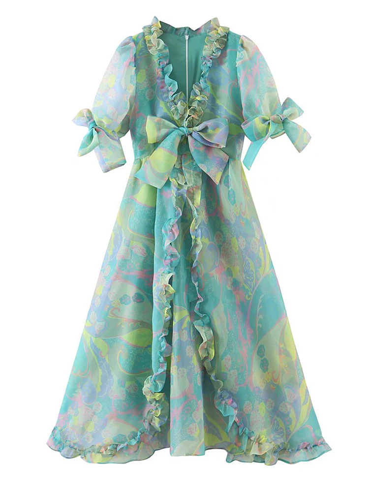 YENKYE 2022 Fashion Women Sweet Wood Ears Bow Organza Princess Dress Elegant Ladies V Neck A-line Party Dress Summer Fairy Robe
YENKYE 2022 Fashion Women Sweet Wood Ears Bow Organza Princess Dress Elegant Ladies V Neck A-line Party Dress Summer Fairy Robe