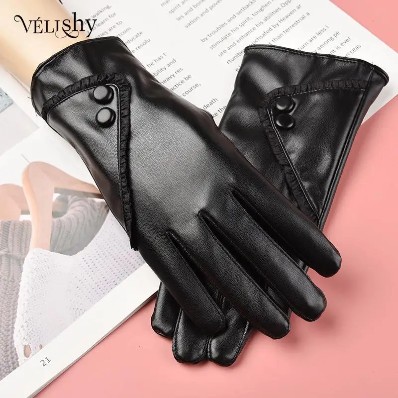 Winter Warmth Plus Velvet Short Thin Touch Screen Driving Women Leather Gloves Women Pu Imitation Leather Gloves
Winter Warmth Plus Velvet Short Thin Touch Screen Driving Women Leather Gloves Women Pu Imitation Leather Gloves