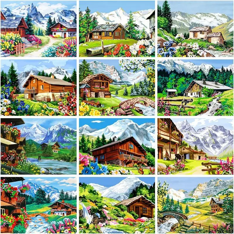 

GATYZTORY Painting By Numbers Canvas Mountain House Colouring Landscape Handpainted picture by number Artwork Home Wall Decor