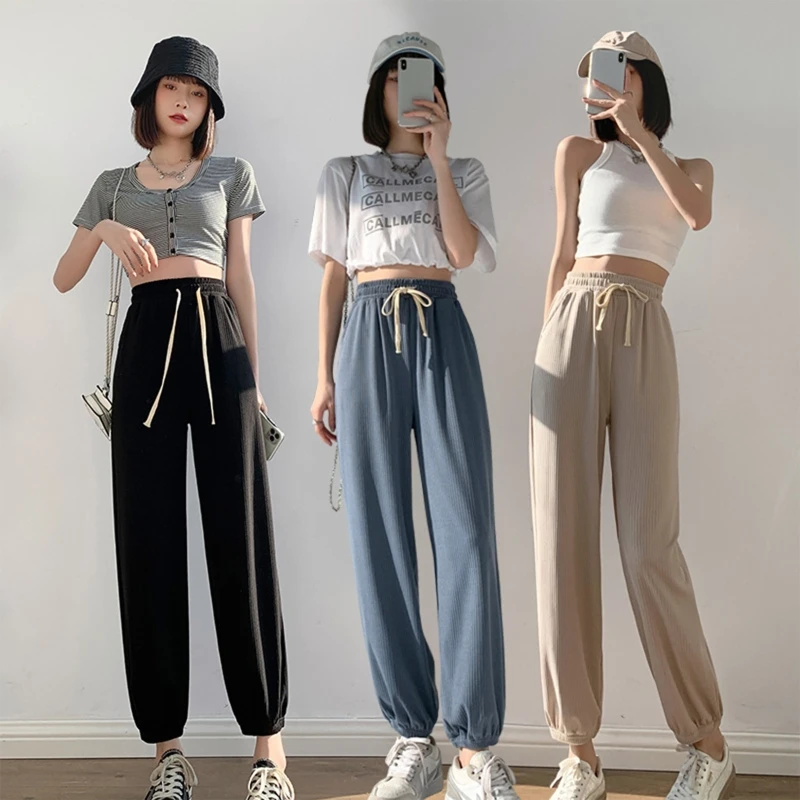 Women Summer Drawstring High Waist Bloomers Jogger Pants Ice Silk Thin Ribbed Solid Color Casual Loose Ankle Length Sweatpants
Women Summer Drawstring High Waist Bloomers Jogger Pants Ice Silk Thin Ribbed Solid Color Casual Loose Ankle Length Sweatpants