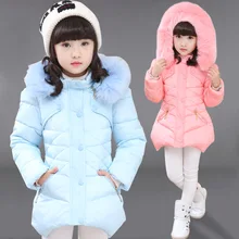 2023 Winter Girls Jacket Solid Color Mid-Length Thicken Cold Protection Hooded Down Cotton Windbreaker Coats For 4-12 Years Old