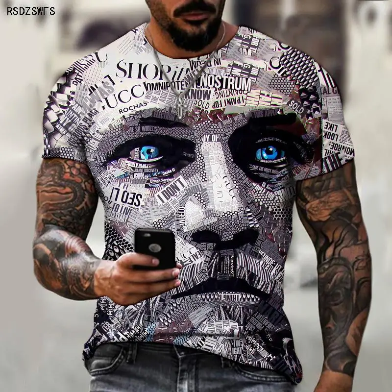 Gifts for Men Summer Men's Newspaper Portrait 3D Art Print Three-dimensional T-shirt Street Sports Jersey O-neck Cool in Summer
Gifts for Men Summer Men's Newspaper Portrait 3D Art Print Three-dimensional T-shirt Street Sports Jersey O-neck Cool in Summer