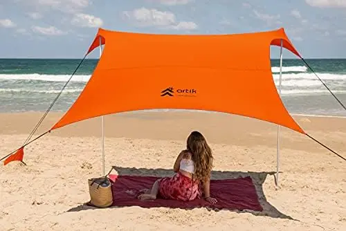 

Up Beach Tent Sun Shade for Camping Trips, Fishing, Backyard Fun or Picnics \u2013 Portable Canopy with Sandbag Anchors, Two Alu