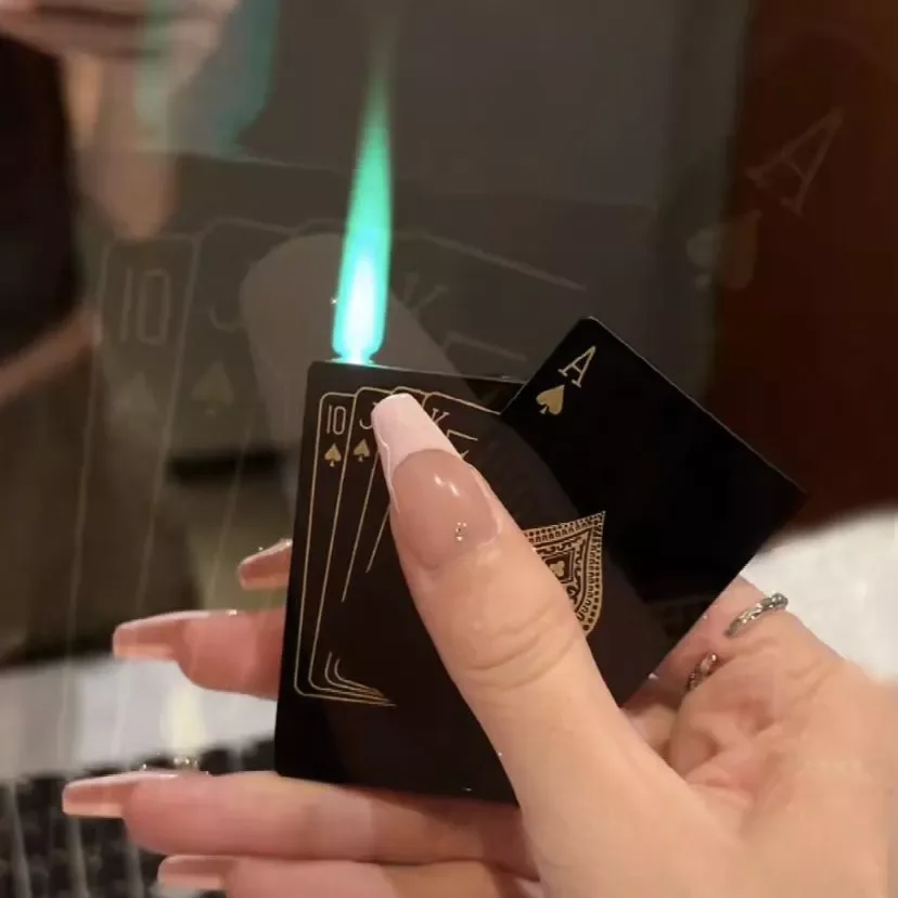 Metal Jet Playing Cards Torch Lighter Turbo Butane Gas Lighter Creative Windproof Portable Outdoor Lighter Funny Toys For Men
Metal Jet Playing Cards Torch Lighter Turbo Butane Gas Lighter Creative Windproof Portable Outdoor Lighter Funny Toys For Men