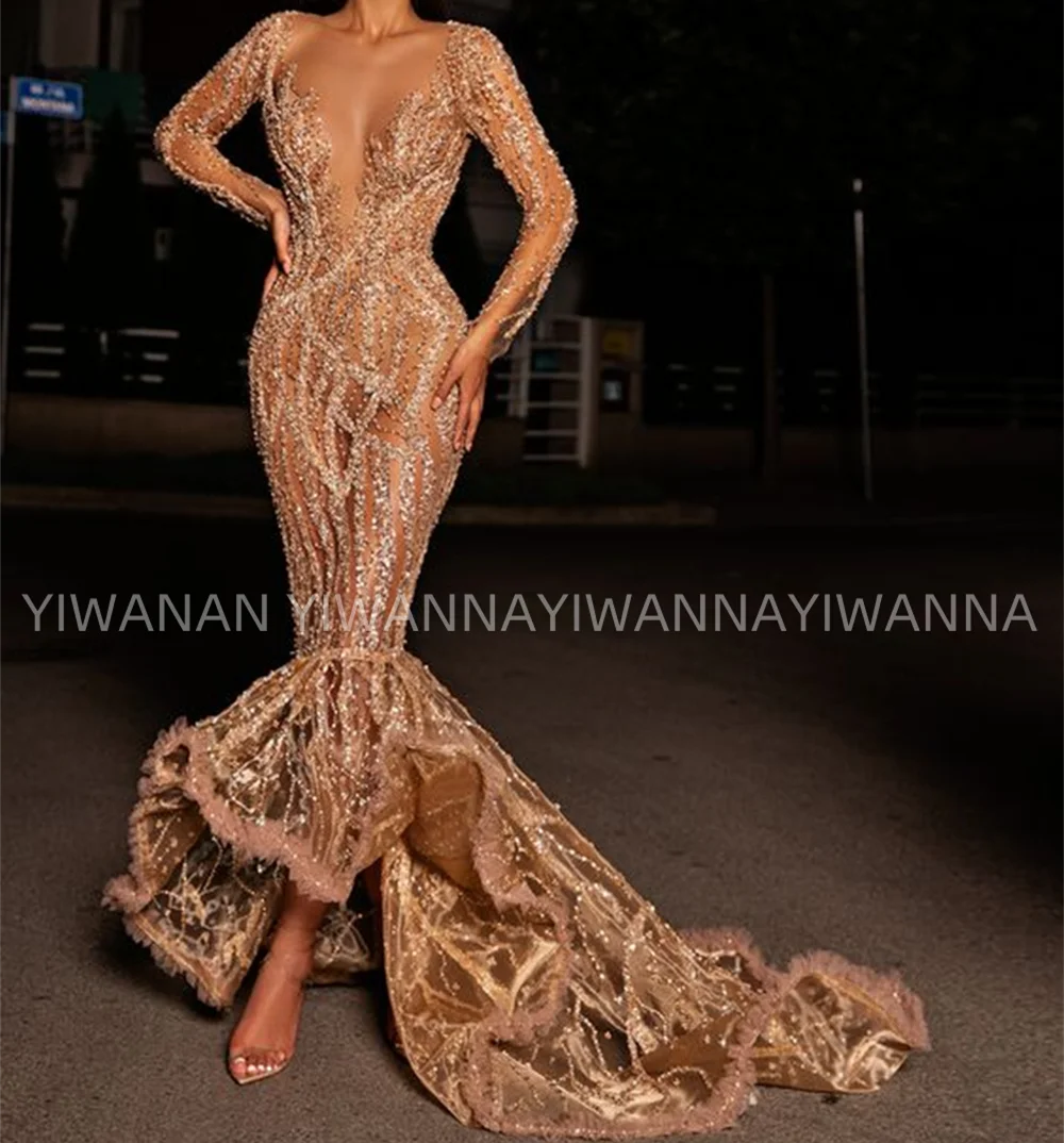 Gorgeous Women Beaded Evening Dresses African Illusion Mermaid Prom Party Gowns Shiny Long Sleeveles Crystal Celebrity Dress
Gorgeous Women Beaded Evening Dresses African Illusion Mermaid Prom Party Gowns Shiny Long Sleeveles Crystal Celebrity Dress