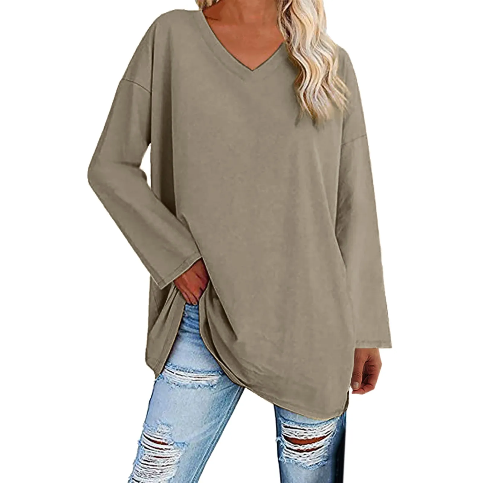 Womens Long Sleeve Tops Solid Color Oversized T Shirts Pullover Autumn V Neck Tunic Tops Sweatshirt Soft Causal Loose Blouse
Womens Long Sleeve Tops Solid Color Oversized T Shirts Pullover Autumn V Neck Tunic Tops Sweatshirt Soft Causal Loose Blouse
