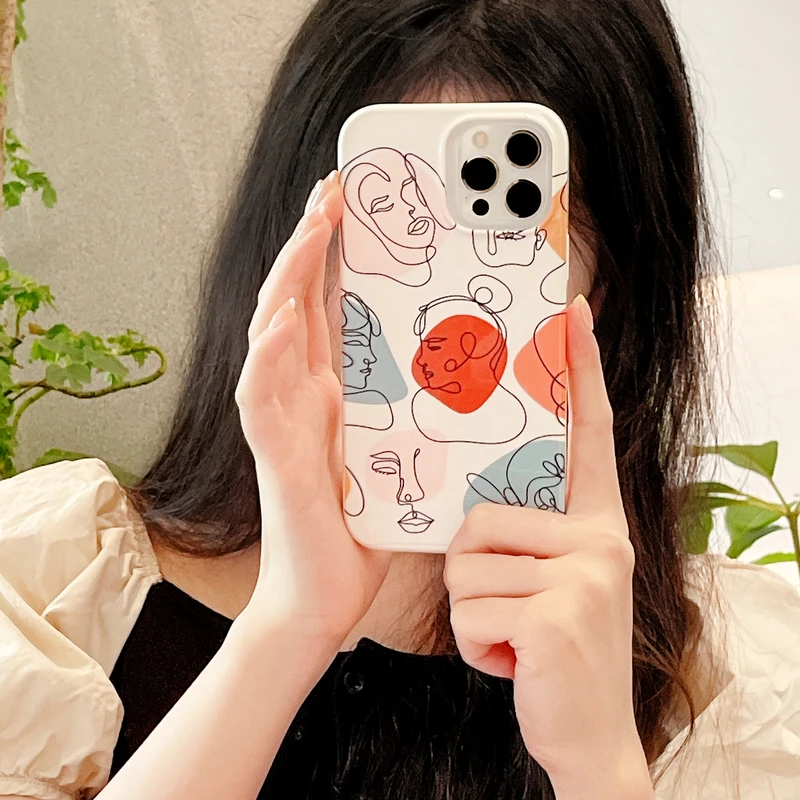 

Роскошный художественный чехол для телефона с абстрактным геометрическим рисунком лица для iPhone 13, 12, 11 Pro, Xs Max, Xr, X, противоударный мягкий сил...