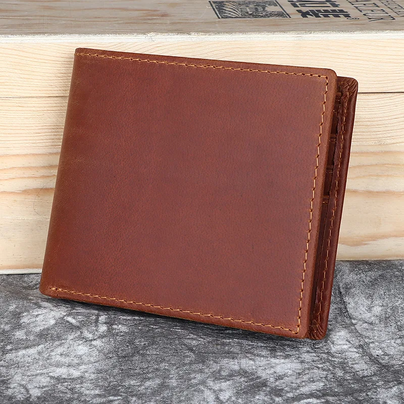 

100% Genuine Leather Wallet Vintage Men Coin Purse Small RFID Card Holder PORTFOLIO Portomonee Male Walet for Friend Money Bag