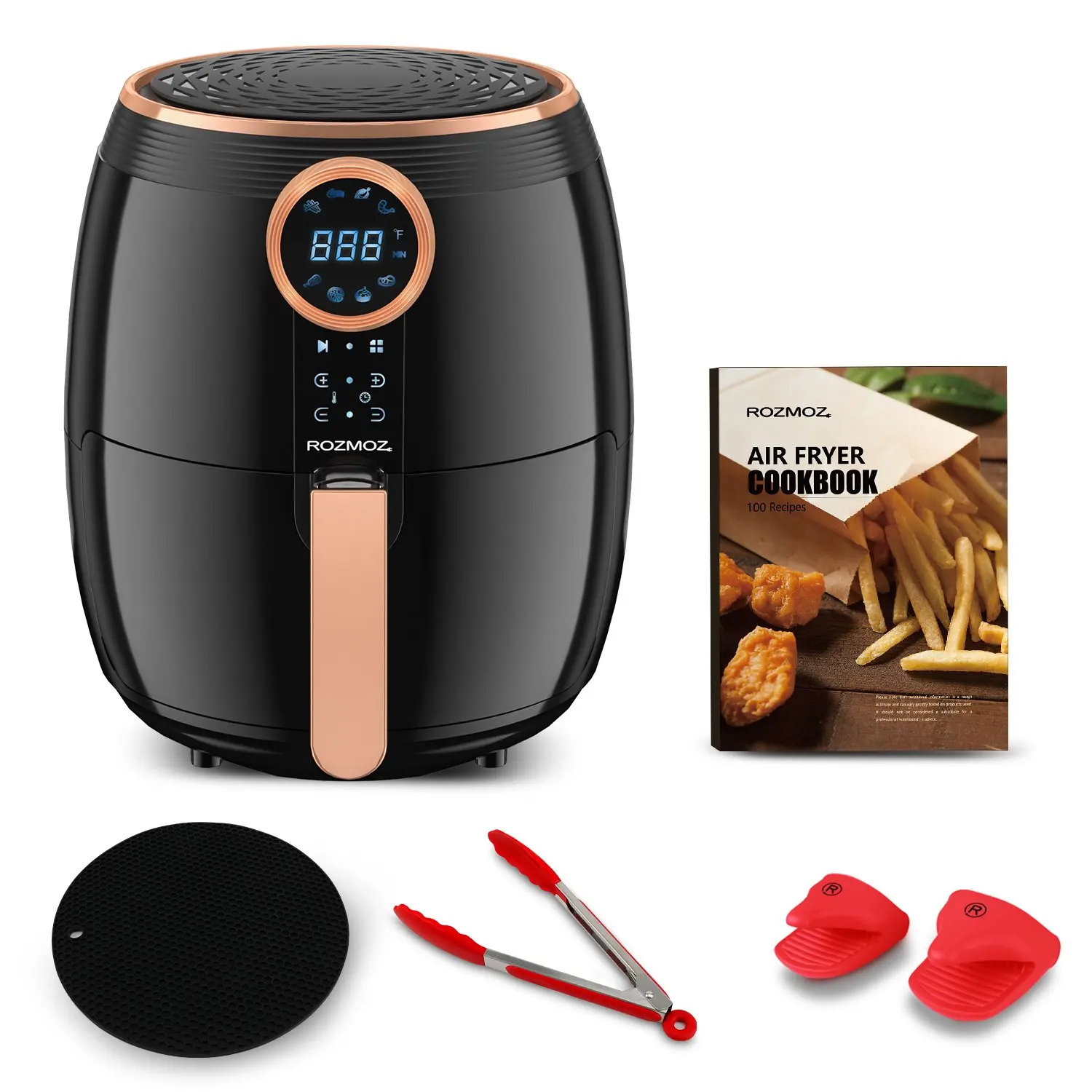 Rozmoz Air Fryer 5.2Qt, Electric Hot Air Fryer Oil-Less LED Temp/Timer with Air Fryer Cookbook Black RA40
Rozmoz Air Fryer 5.2Qt, Electric Hot Air Fryer Oil-Less LED Temp/Timer with Air Fryer Cookbook Black RA40