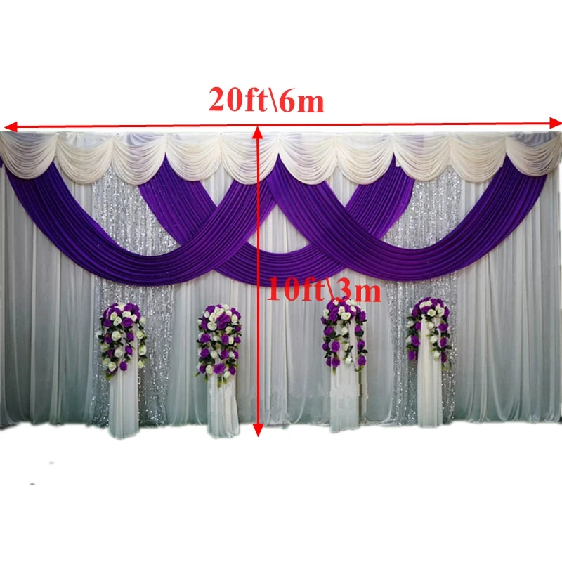 

Ivory And Purple Ice Silk Wedding Backdrop Curtain With Sequin Drape Photo Booth Stage Background Event Banquet Decoration