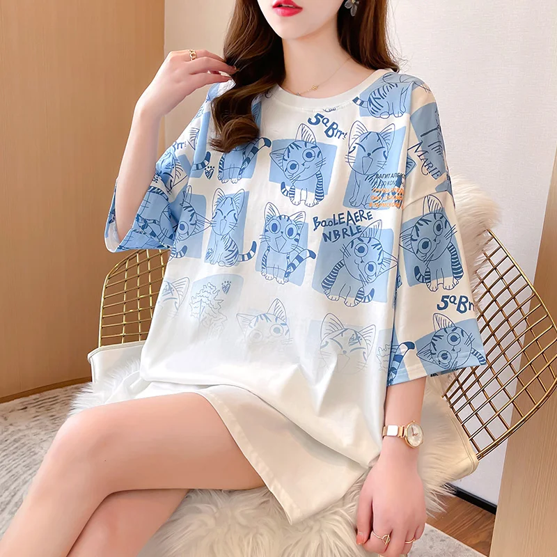 2022 Summer New Loose Plus Size Cartoon Cat Printing Short-sleeved T-shirt Women Kawaii Plus Size Tops
2022 Summer New Loose Plus Size Cartoon Cat Printing Short-sleeved T-shirt Women Kawaii Plus Size Tops