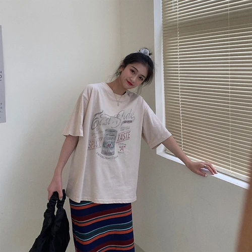 Простые повседневные свободные Модные Винтажные женские футболки с буквенным