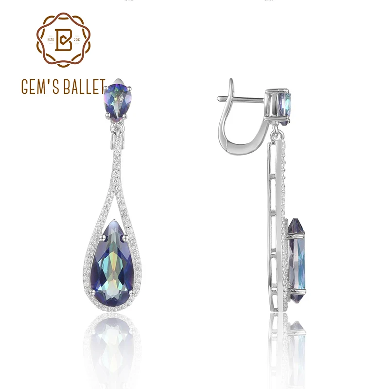 GEM'S BALLET 925 Sterling Silver Earrings 8x16mm Pear Shaped Blueish Mystic Quartz Gemstone Drop Earrings For Women Fine Jewelry
GEM'S BALLET 925 Sterling Silver Earrings 8x16mm Pear Shaped Blueish Mystic Quartz Gemstone Drop Earrings For Women Fine Jewelry