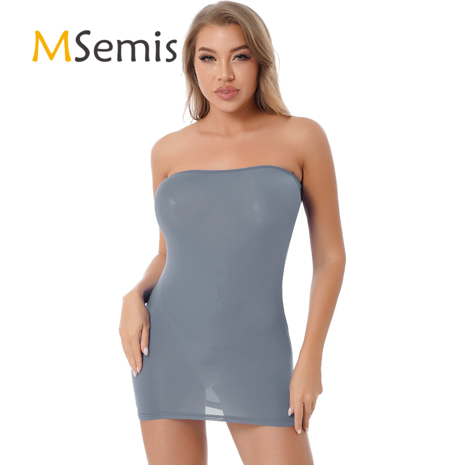 

Sexy Womens Semi See-through Mini Dresses Stretchy Strapless Bikini Swimsuit Cover Ups Dress One PiecePencil Dress Nightwear