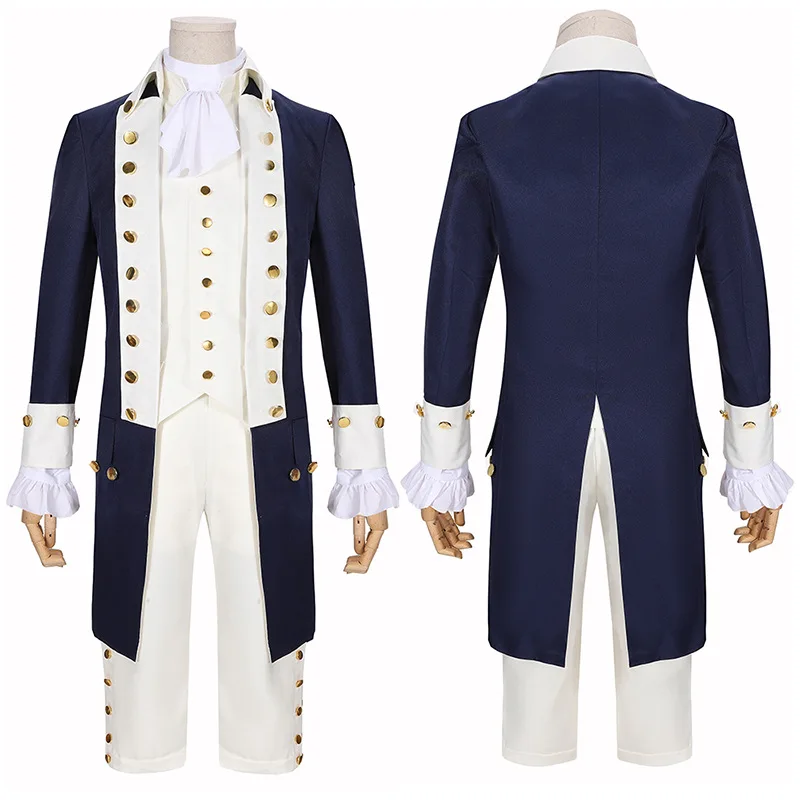 

Musical Rock Opera Hamilton Alexander Cosplay Victorian Costume Adult Men Boys Parent-Child Outfits Medieval Navy Blue Trench