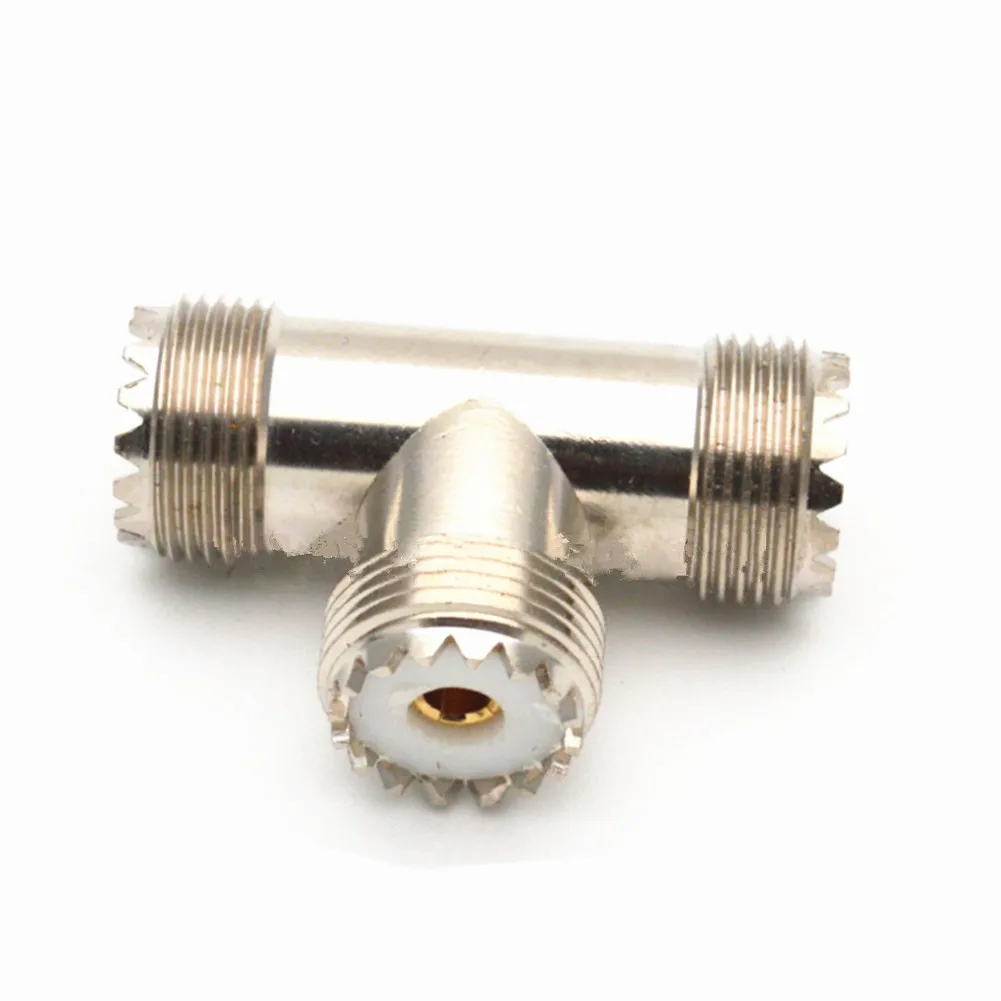 

50 Ohm Impedance 3 Way T Type RF Coaxial Adapter Brass UHF To UHF Jack Female Portable Connector