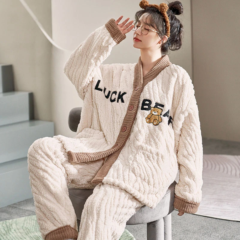 2 Piece Women Set Autumn Winter Long Sleeve Pajamas For Women Flannel Thick Sleepwear Bear Cartoon Print Cute Ladies Pyjamas Set
2 Piece Women Set Autumn Winter Long Sleeve Pajamas For Women Flannel Thick Sleepwear Bear Cartoon Print Cute Ladies Pyjamas Set