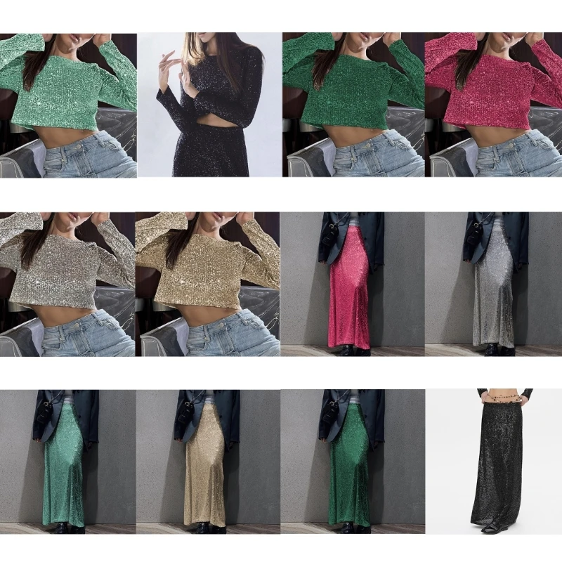 Women Sequins Long Sleeve Crop Top High Waist Elegant Maxi Skirt Evening Club Party Glitter Outfit Dress
Women Sequins Long Sleeve Crop Top High Waist Elegant Maxi Skirt Evening Club Party Glitter Outfit Dress