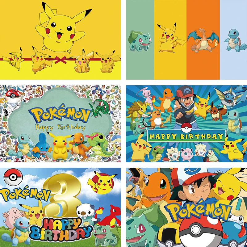 

Customize Name Pokemon Backdrop Dream Birthday Vinyl Party Decor Pikachu Baby Shower Kids Supplies Photostudio Background