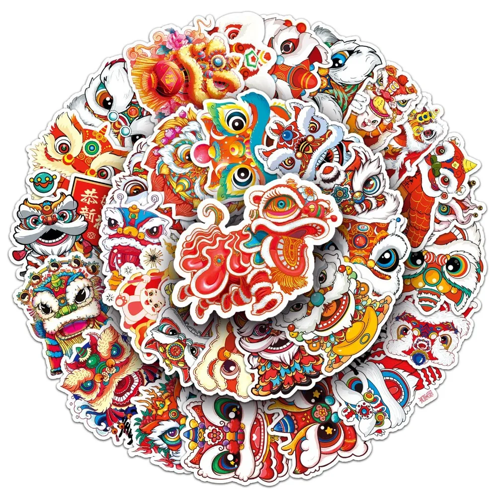 

10/50Pcs Lion Dance Stickers Chinese Traditional Culture Trend National Style for Laptop Suitcase Luggage Skateboard Wholesale