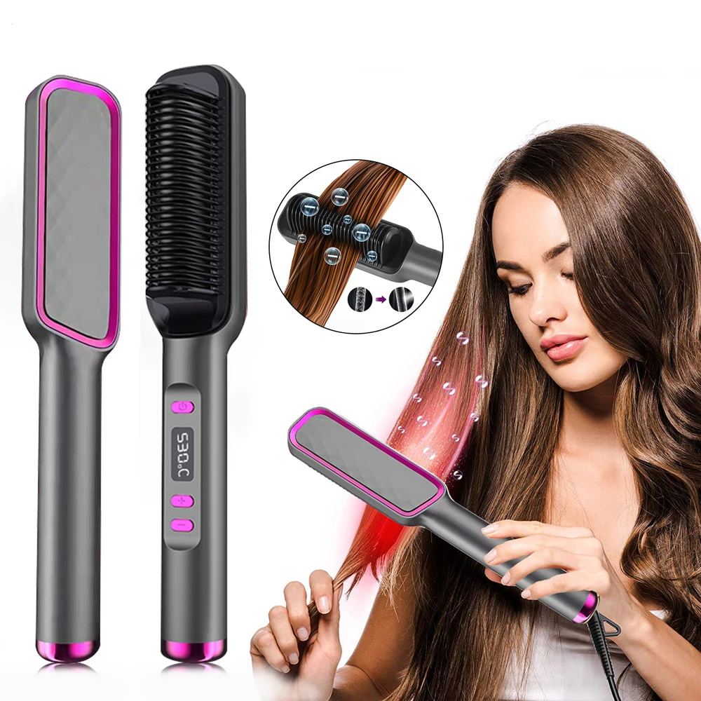 

Hair Straightener Comb 3 in 1 Hair Styling Curler Iron Electric Straightening Brush Fast Heating Anti-Scald Styler Curling Tools