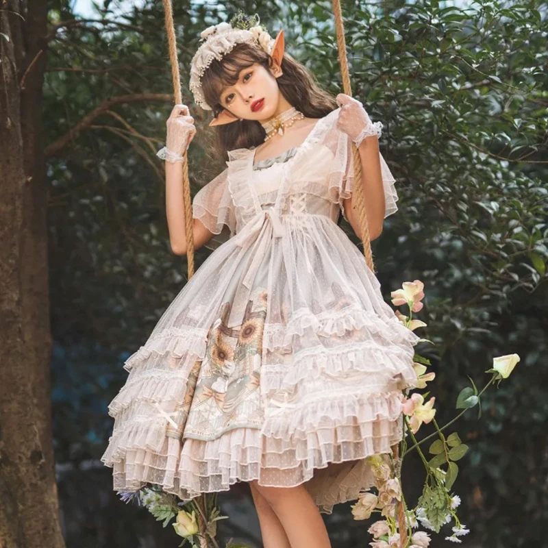 2022 Japanese Lolita Jsk Sling Dress Vintage Sleeveless Design Fresh Sunflower Straps Lace Folds Ruffle Knee Length Lolita Dress
2022 Japanese Lolita Jsk Sling Dress Vintage Sleeveless Design Fresh Sunflower Straps Lace Folds Ruffle Knee Length Lolita Dress