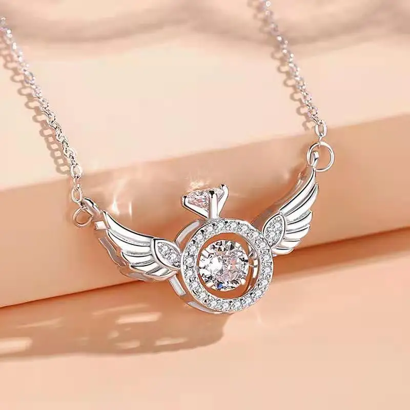 

Angel Wings Beating Heart-moving Necklace Clavicle Chain Silver Plated Niche Design High-end Simple Birthday Gift Necklace