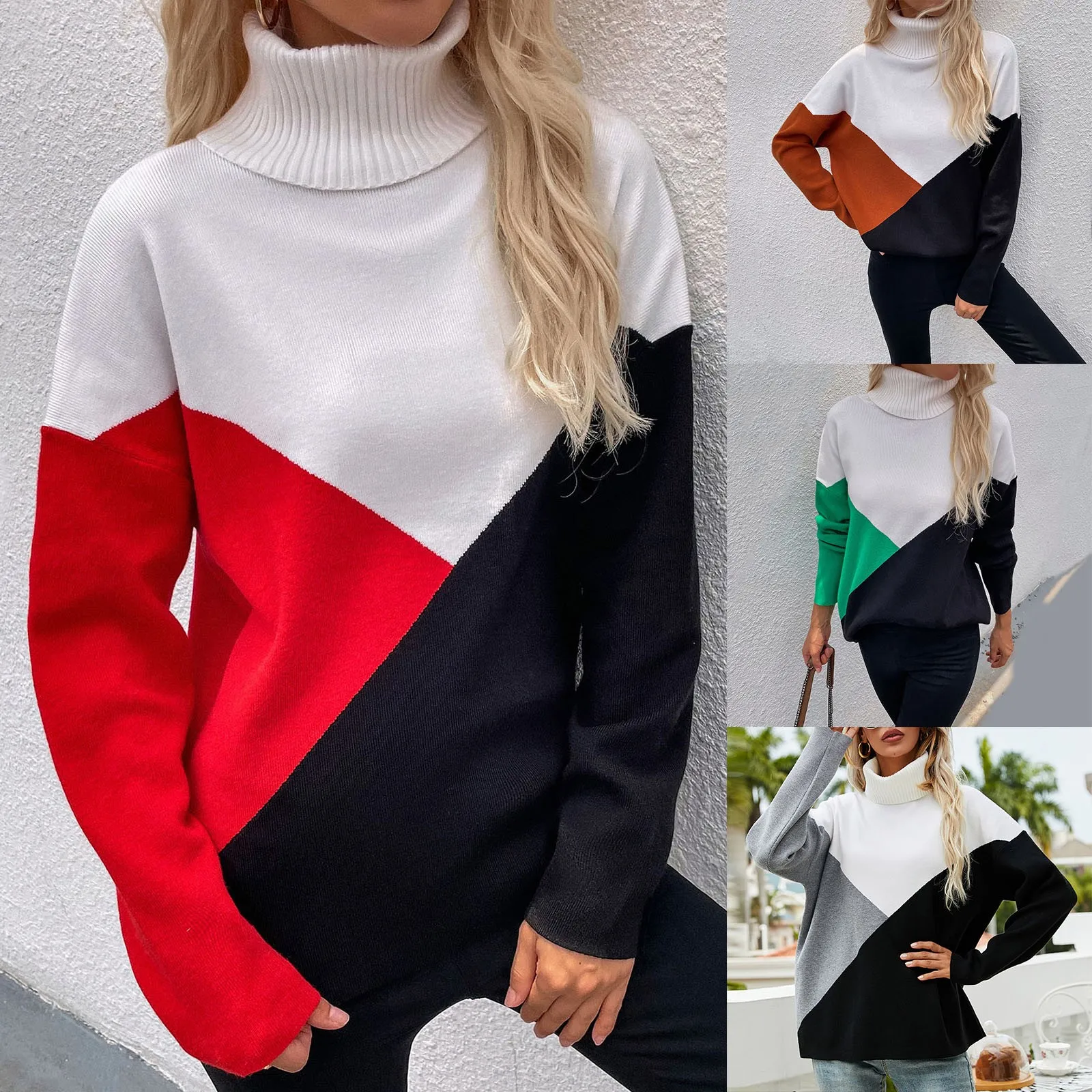 Women's Winter High Collar Pullover Loose Splicing Sweater Fall Sweaters for Men
Women's Winter High Collar Pullover Loose Splicing Sweater Fall Sweaters for Men