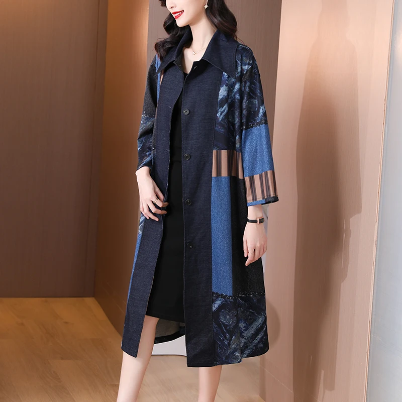 ZUO MAN RU 2022 New Women's Large Size Stitching Long Denim Trench Coat Japanese Retro Print Lace Loose Over The Knee Coat
ZUO MAN RU 2022 New Women's Large Size Stitching Long Denim Trench Coat Japanese Retro Print Lace Loose Over The Knee Coat