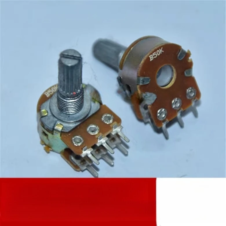 Дуплексный регулируемый потенциометр B50K, шестиконтактный полноосевой аудиоусилитель, регулятор регулировки громкости звукового эффекта 
Дуплексный регулируемый потенциометр B50K, шестиконтактный полноосевой аудиоусилитель, регулятор регулировки громкости звукового эффекта