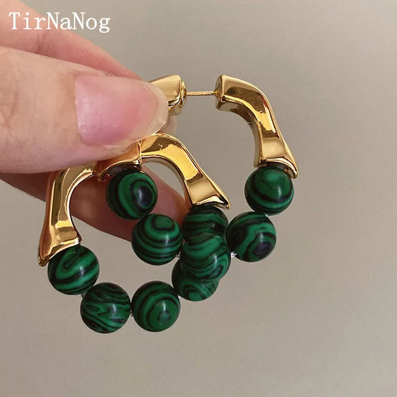 French Asymmetric Retro Elegant Green Malachite Beads Earrings Fashion Classic Geometry Metal Stud earrings 
French Asymmetric Retro Elegant Green Malachite Beads Earrings Fashion Classic Geometry Metal Stud earrings