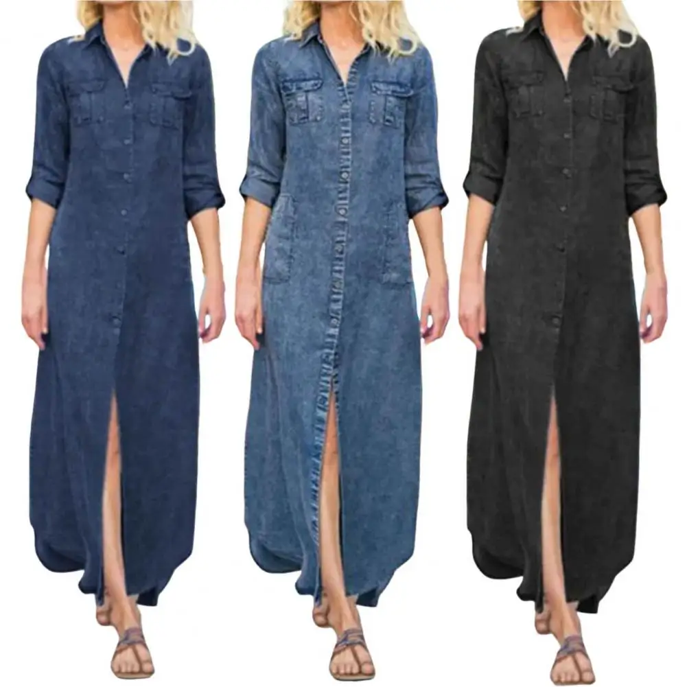 Women Denim Blouse Dress Lapel V Neck Long Sleeves Multi Pockets Dress Button-down Turn Down Collar Long Shirt Dress Streetwear
Women Denim Blouse Dress Lapel V Neck Long Sleeves Multi Pockets Dress Button-down Turn Down Collar Long Shirt Dress Streetwear