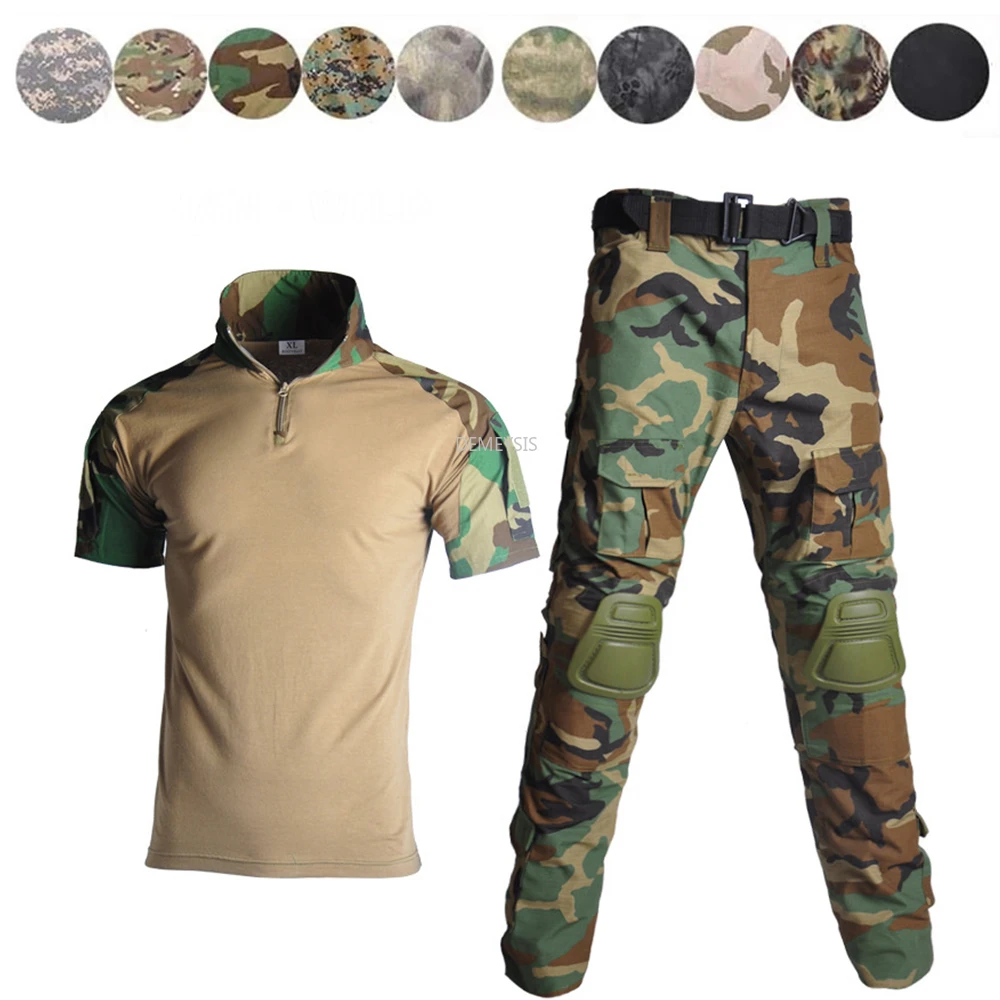 Tactical Uniforms Short Sleeve Shirt + Cargo Pants with Knee Pads Army Airsoft Paintball Combat Camouflage Hunting Clothing
Tactical Uniforms Short Sleeve Shirt + Cargo Pants with Knee Pads Army Airsoft Paintball Combat Camouflage Hunting Clothing