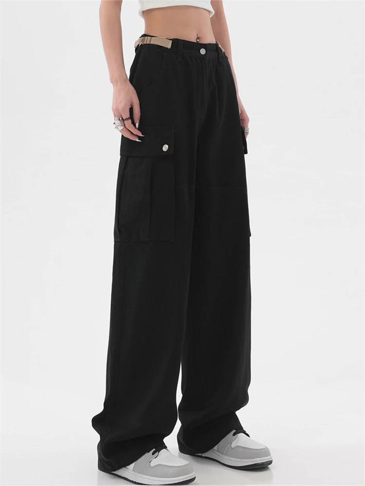 

Black Wide-leg Overalls Women's Summer American High Street Hiphop Loose Design Sense Niche Straight Casual Neutral Pants Trendy