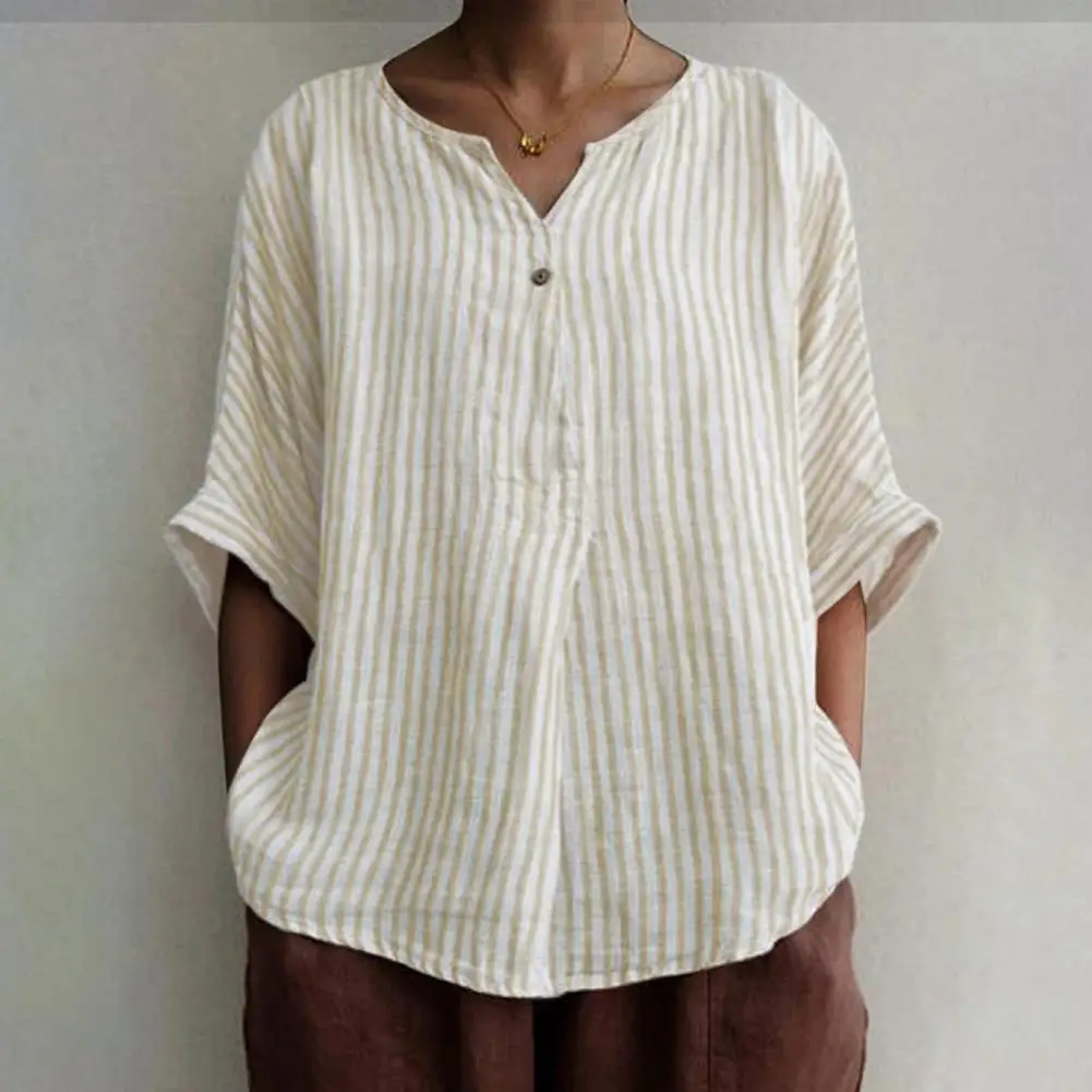 Женская винтажная блузка в полоску, с V-образным вырезом и коротким рукавом
Женская винтажная блузка в полоску, с V-образным вырезом и коротким рукавом