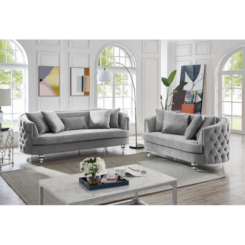 Free Dropshipping Living Room Luxurious Upscale Chesterfield Loveseat in Soft Grey Velvet and Crystal Back
Free Dropshipping Living Room Luxurious Upscale Chesterfield Loveseat in Soft Grey Velvet and Crystal Back