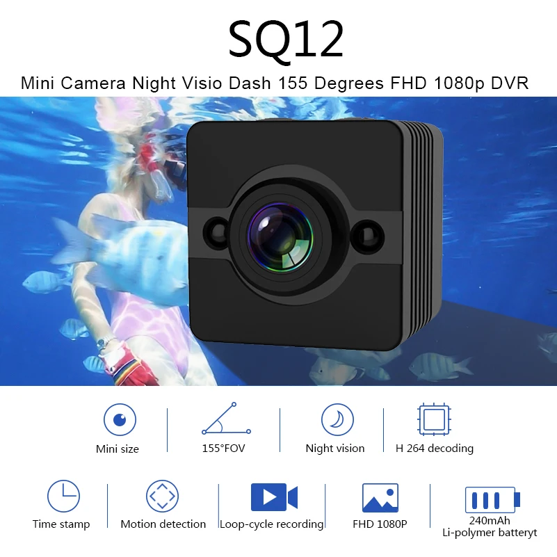 

SQ12 Mini Camera HD 1080P Waterproof Wide-angle Lens Camcorder Action Micro Camera Case Sport DVR Infrared Night Vision