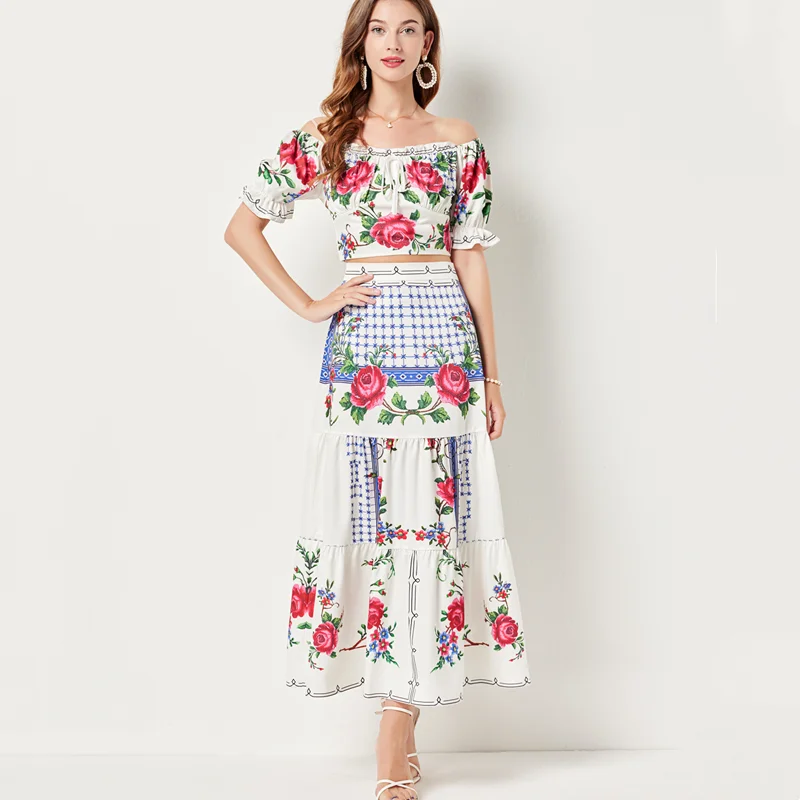 Runway Summer Print Off The Shoulder Short Sleeve Tops + High Waist Patchwork Half Skirt Beach Holiday Women Two Piece Set
Runway Summer Print Off The Shoulder Short Sleeve Tops + High Waist Patchwork Half Skirt Beach Holiday Women Two Piece Set